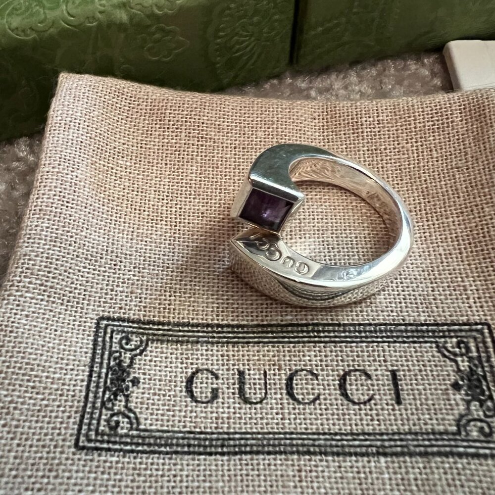 Gucci Sterling Silver 925 Amethyst Bypass Ring US Size 6.5 - Picture 2 of 3
